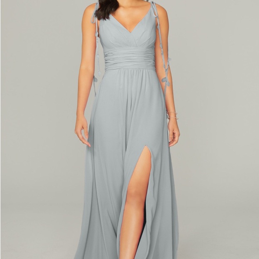 Blue Gray Ruched Maxi Dress with Slit